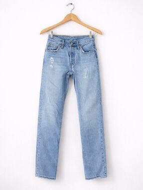 Levi’s 501 Jeans Size 24 Light Wash Distressed Straight Leg Denim